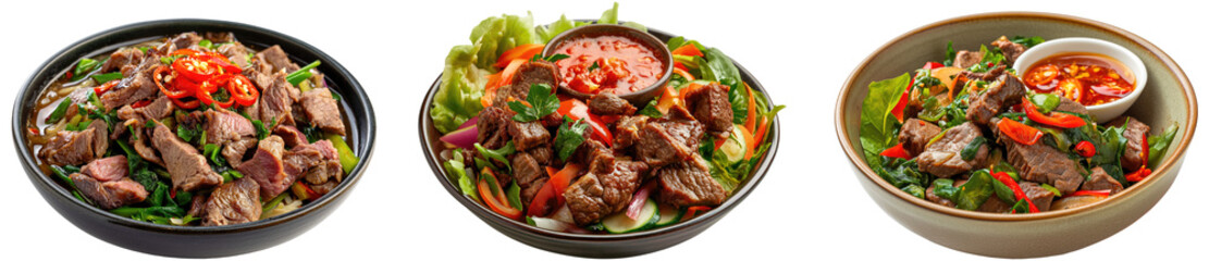Cambodian food called beef Lok Lak, traditional khmer food. Isolated on transparent background