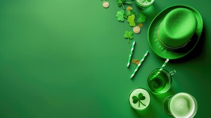 Obraz premium St. Patrick's day with shamrock decoration on green background