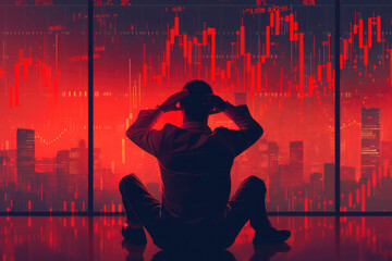 Stressed Stock Exchange Trader Can't Apprehend a Sudden Stock Market Collapse - obrazy, fototapety, plakaty