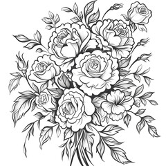 line art floral black and white background . design for coloring book