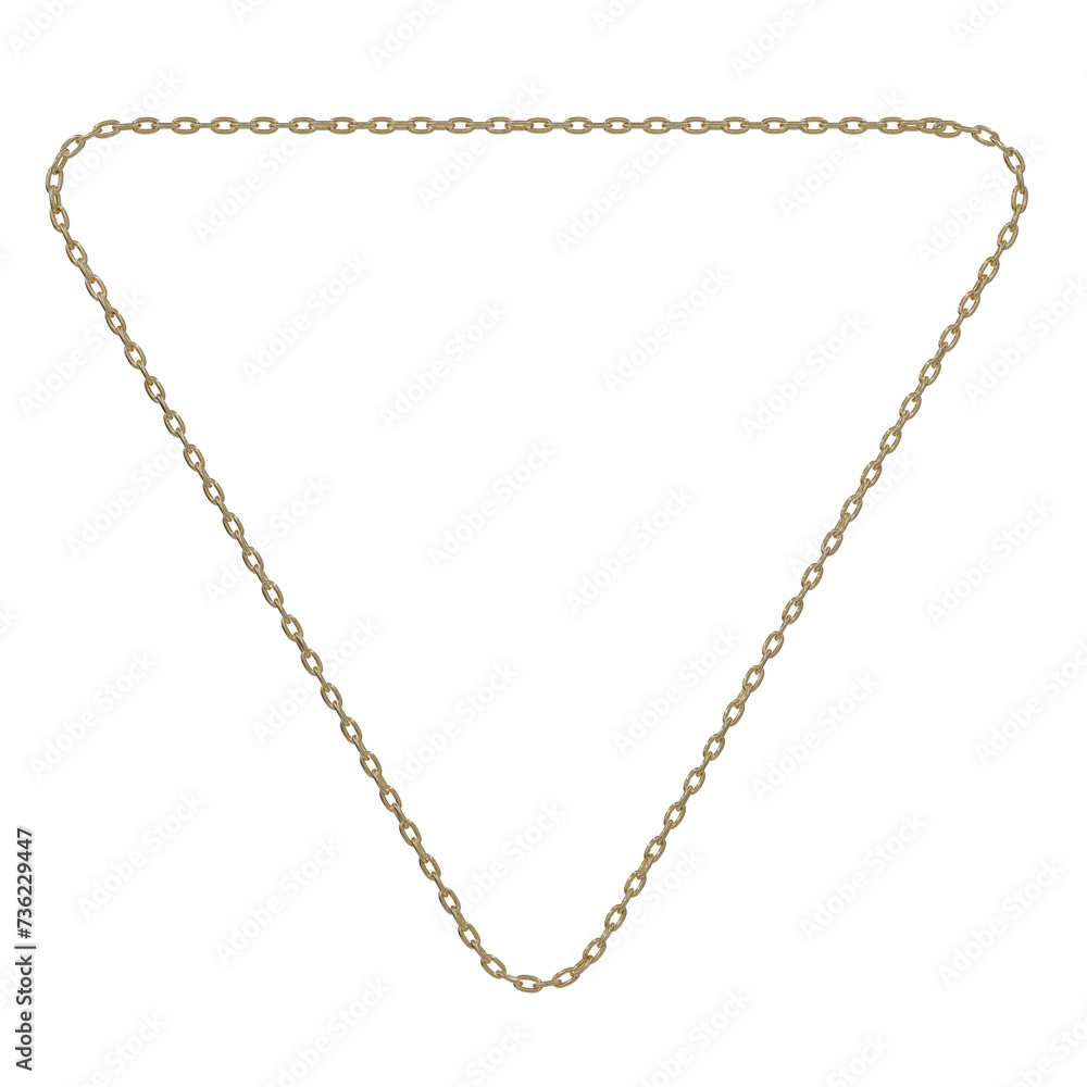 Poster modern enigma: a 3d rendering reinterprets the inverted triangle with gleaming gold chains. explore 
