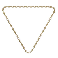 Luminous Tapestry: Rounded gold chains intertwine in 3D, forming an inverted triangle. Unravel its layers of meaning, from sacred geometry to the divine feminine, with this captivating image