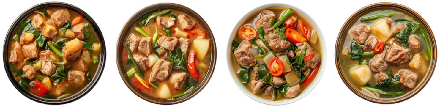 sinigang na baboy. Pork Sinigang Filipino sour soup made with pork. Isolated on transparent background