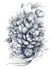 Design for tattoo. Bouquet of blossoming peonies