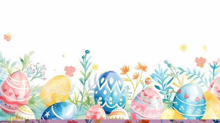 Fototapeta na wymiar Easter Watercolor Frame: Festive Illustration with Eggs and Copy Space, Perfect for Greeting Cards and Congratulation