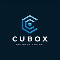 hexagon cube letter c logo design