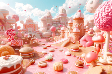 sweet land background. sweet and magical world with candy land landscape