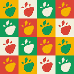 a colorful background with a green and yellow and orange and red avocado