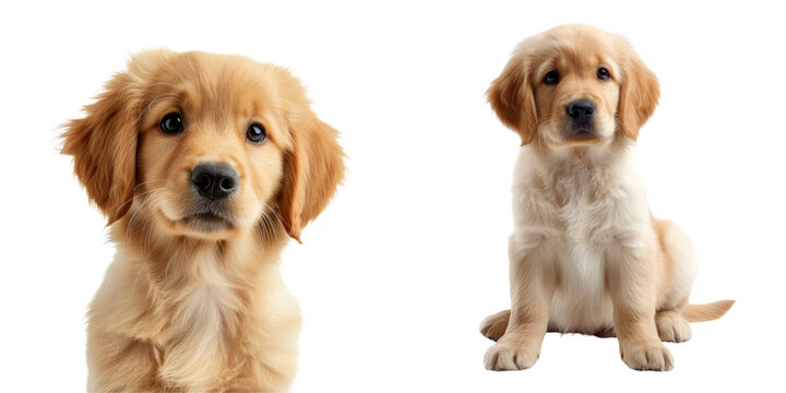 Adorable Golden Retriever Puppy Set Isolated on Transparent or White Background, PNG