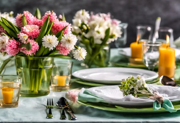 Allestimento primaverile con fiori per festeggiare la nuova primavera