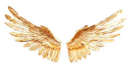 Golden angel wings isolated on transparent backgorund. Beautiful mythological wings. Gold design element. Divinity concept