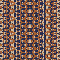 Horizontal seamless pattern in white beige orange blue. Ethnic textile print. Vector fashion background. Ribbons.