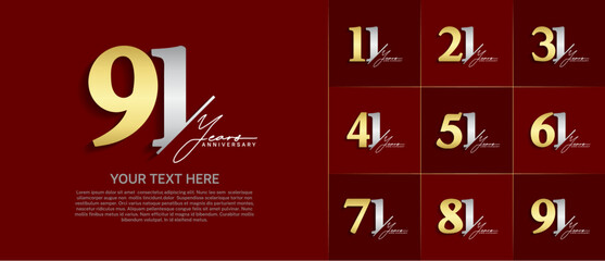 Set of Anniversary Logotype silver and gold color with calligraphy can be use for special day celebration