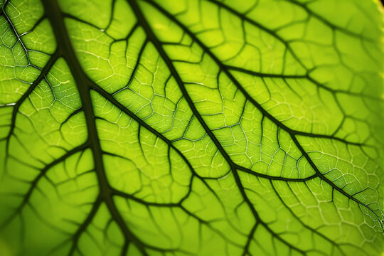 Veins of Nature A Macro Leaf's Vein Pattern highlighted soft, translucent green hue