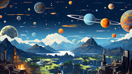 pop universe illustration background - obrazy, fototapety, plakaty