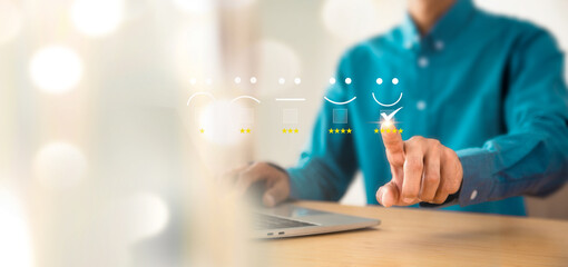 Customer service evaluation  concept.The best excellent business services rating user give rating to service experience on online application .