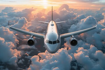Commercial jet flying above the clouds The most modern and fastest form of travel. business life...