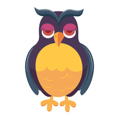 Cute owl of colorful set. A funny owl steals the show with its vibrant and dynamic appearance, adding a splash of color and joy to the surroundings against a white background. Vector illustration.
