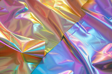 Vibrant Holographic Foil Texture with Colorful Reflections and Creases, Abstract Background for Modern Design