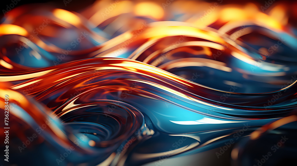 Poster fiery fluid abstract. a vivid abstract of intertwining waves in fiery orange and cool blue, perfect 