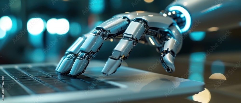 Aufkleber advanced robotic hand typing on keyboard showcasing artificial intelligence technology