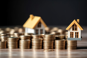 Mini house on stack of coins.