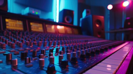 A recording studio macro view of mixing console