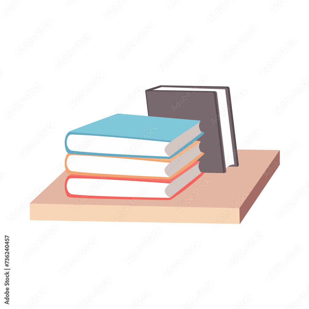 Poster office furniture of colorful set. the image portrays a vibrant bookshelf with a colorful cartoon des