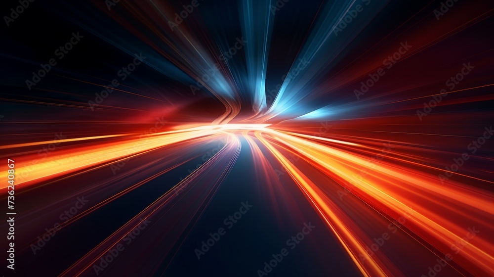 Poster speeding motion blurred in tunnel. powerful of abtract light trails. rendering