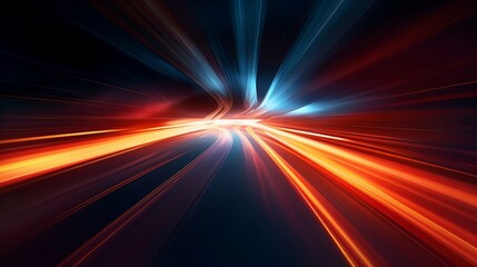 Fototapeta na wymiar Speeding motion blurred in tunnel. powerful of abtract light trails. rendering