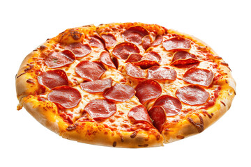 Pepperoni and sausage pizza isolated on white