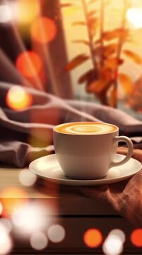 A cup of fragrant coffee on a warm background picture	
