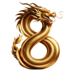 Obraz premium Zodiac gold dragon making a figure 8 shape,number 8,eight,infinity,Zodiac 3D illustration, isolated on a transparent background.