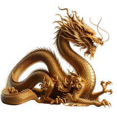 Obraz premium Golden dragon, conveying a strong feeling of awe,Zodiac 3D illustration, isolated on a transparent background.