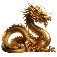 Fototapeta premium Golden dragon, conveying a strong feeling of awe,Zodiac 3D illustration, isolated on a transparent background.