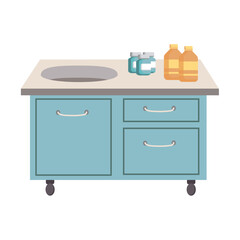 Medical equipment of colorful set. The colorful sink depicted in this illustration exudes a vibrant and dynamic vibe, enhancing the overall aesthetic of the medical office. Vector illustration.