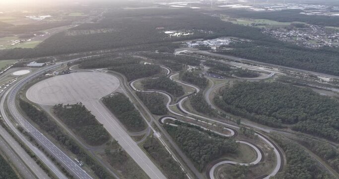 Birds eye view on a test track for road vehicles. For companies, individuals and proffesionals. Multi purpose test facilities, from special surfaces of road, to high speeds straightaway