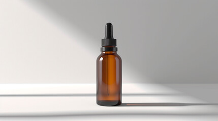 A blank bottle of hair serum standing upright on a white background.