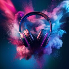 Colorful DJ headphones used as illustrations about music and music festivals.