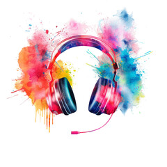 Colorful DJ headphones used as illustrations about music and music festivals. isolated on white .png