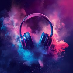 Colorful DJ headphones used as illustrations about music and music festivals.