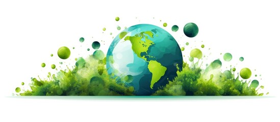 Earth Day. Illustration of the Green Planet Earth on a White Background, Symbolizing Environmental Awareness and Conservation.