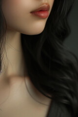 Fototapeta premium Celebrating Authentic Beauty: Black-Haired Woman's Radiant Shoulder