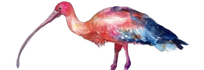 Watercolor ibis on white background
