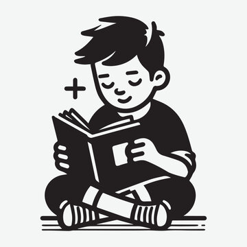 recommend clip art: Little boy reading book, vector silhouette. Reading Time Concept Illustration 