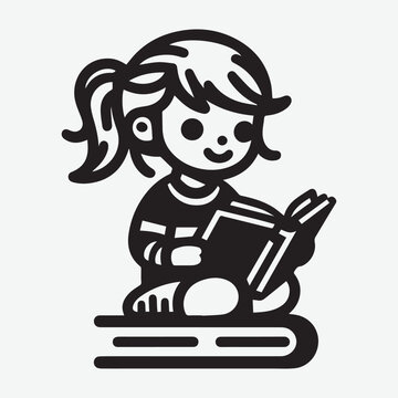 Young girl reading book. Modern vector illustration. Open book studying for exam. Love to read silhouette 