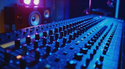 A recording studio macro view of mixing console