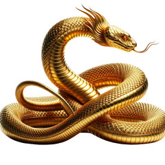 Golden Snake,3D rendering illustration, isolated on a transparent background.