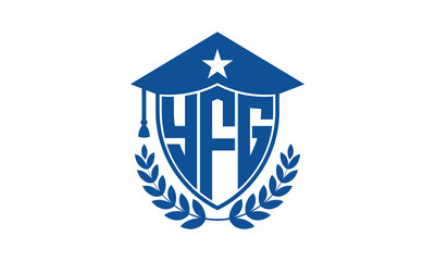 YFG three letter iconic academic logo design vector template. monogram, abstract, school, college, university, graduation cap symbol logo, shield, model, institute, educational, coaching canter, tech