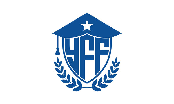 YFF three letter iconic academic logo design vector template. monogram, abstract, school, college, university, graduation cap symbol logo, shield, model, institute, educational, coaching canter, tech